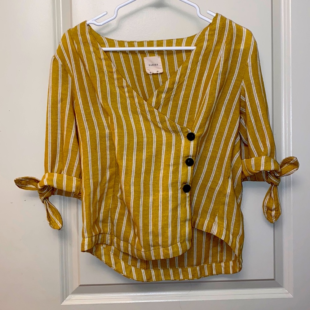 Harper’s Yellow Striped Quarter-Sleeve Blouse